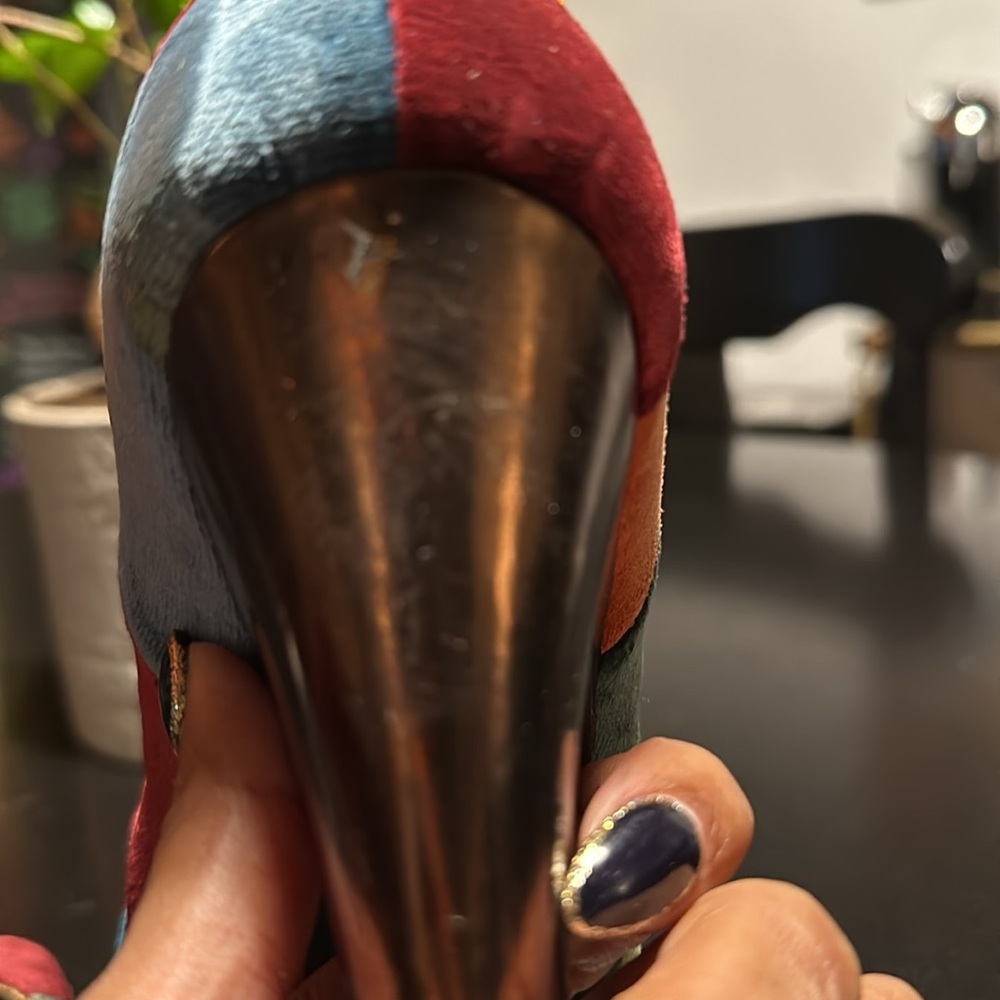 Velvet patch, coach peep toe high heels - Picture 4 of 12